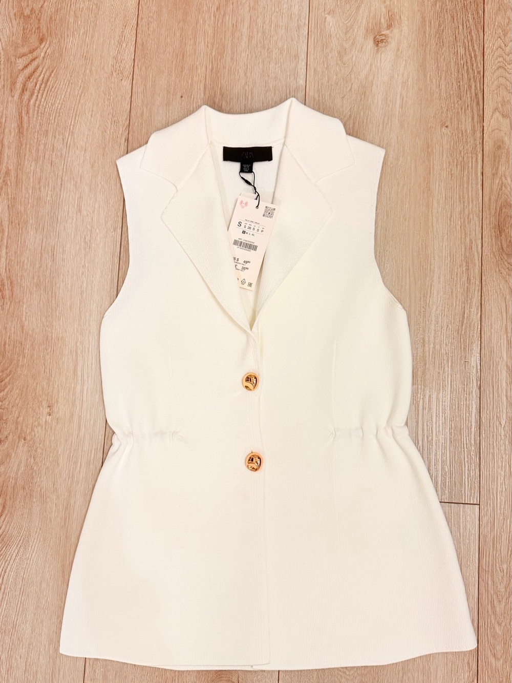 Zara Cream Sleeveless Notch-Collar Button Vest Dress